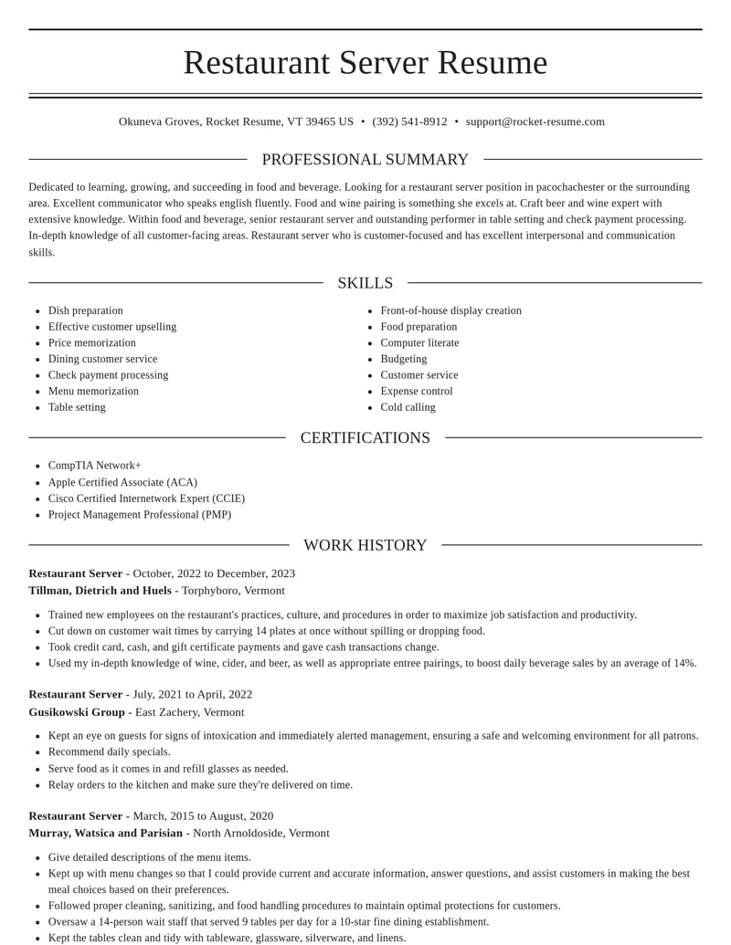 restaurant server food and beverage resume elegant template 2 ele