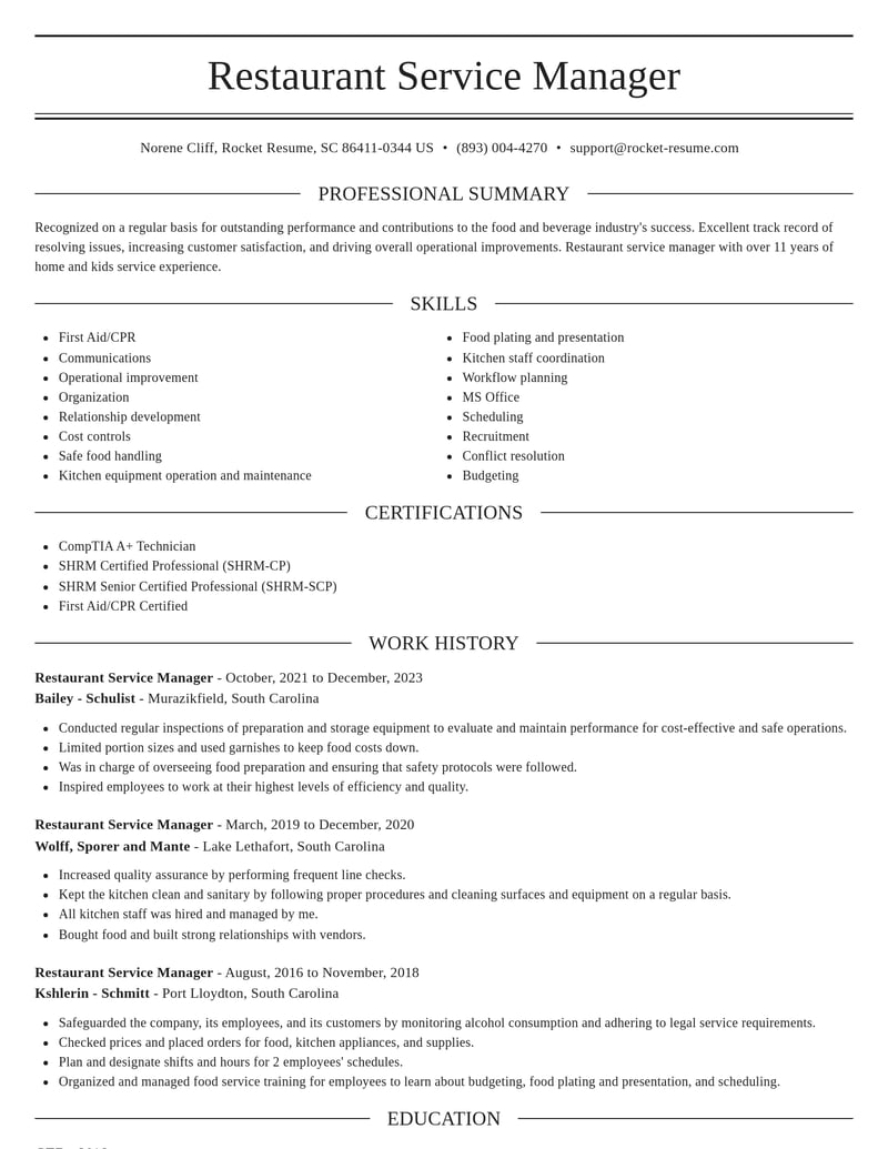 restaurant service manager food and beverage resume elegant template 2 ele