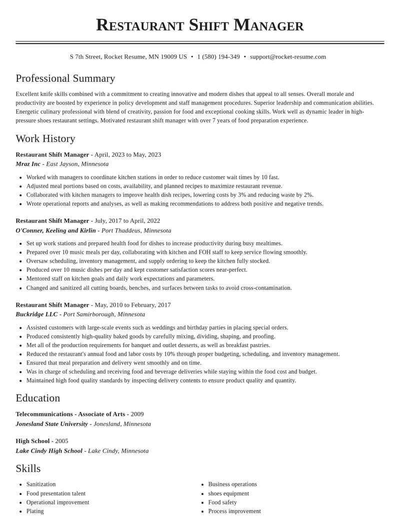 restaurant shift manager food and beverage resume classic template 2 cla