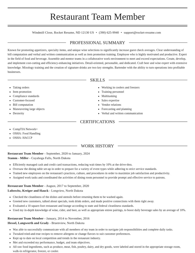 restaurant team member food and beverage resume elegant template 2 ele