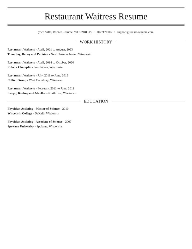 restaurant waitress food and beverage resume elegant template 0 ele