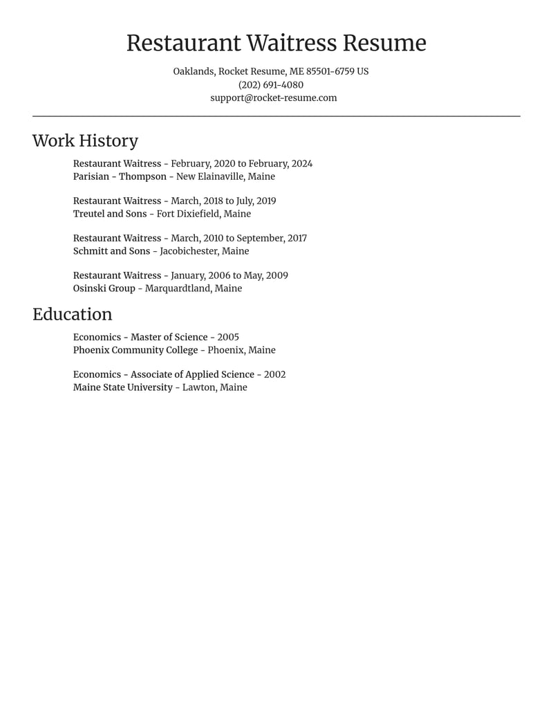 restaurant waitress food and beverage resume focal point template 0 foc