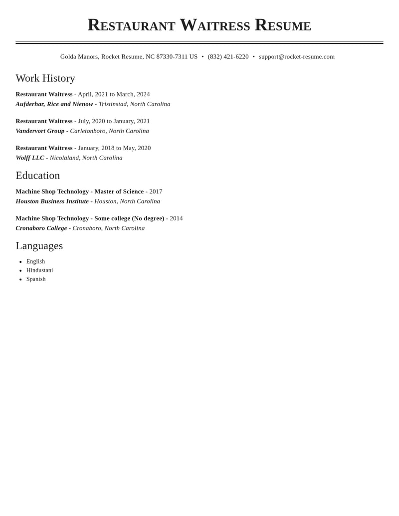 restaurant waitress food and beverage resume classic template 2 cla