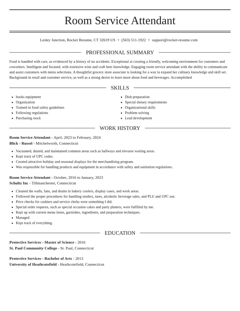 room service attendant food and beverage resume elegant template 0 ele