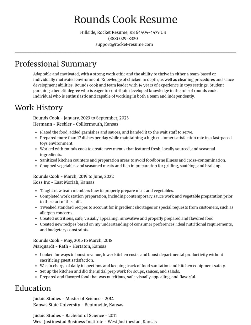 rounds cook food and beverage resume focal point template 0 foc