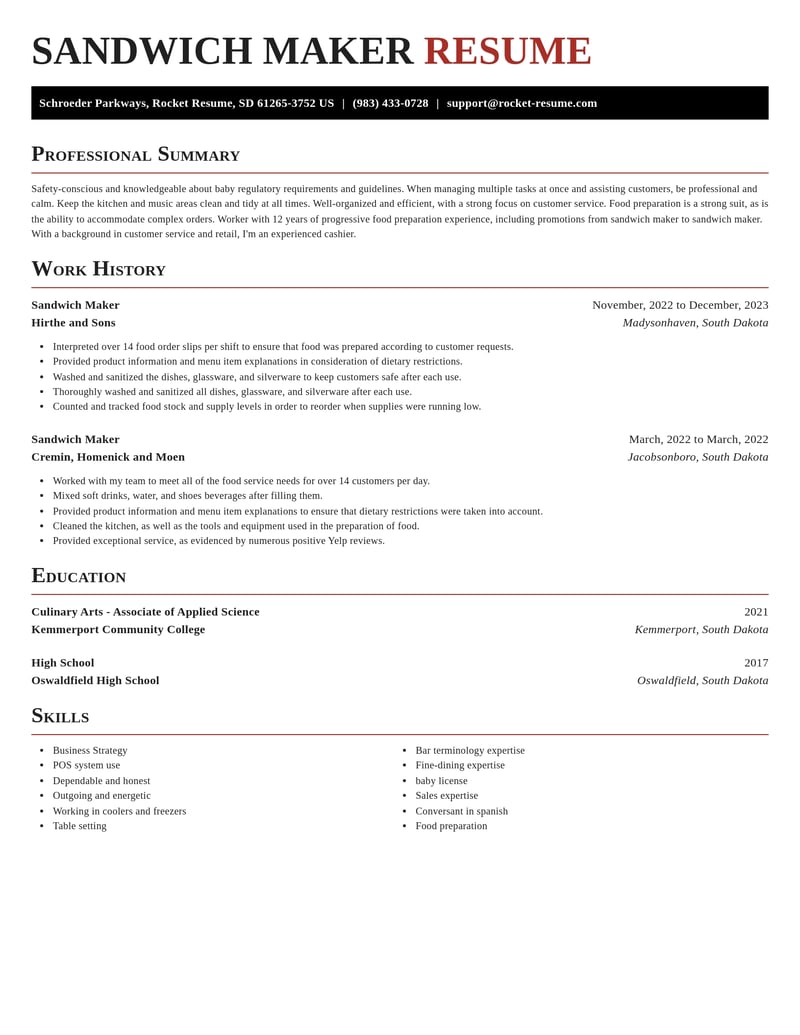 sandwich maker food and beverage resume exquisite template 2 exq