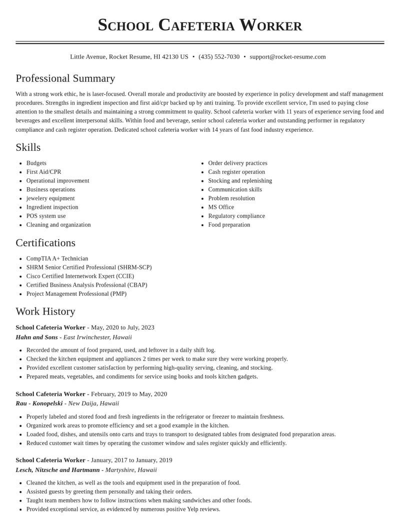 school cafeteria worker food and beverage resume classic template 2 cla