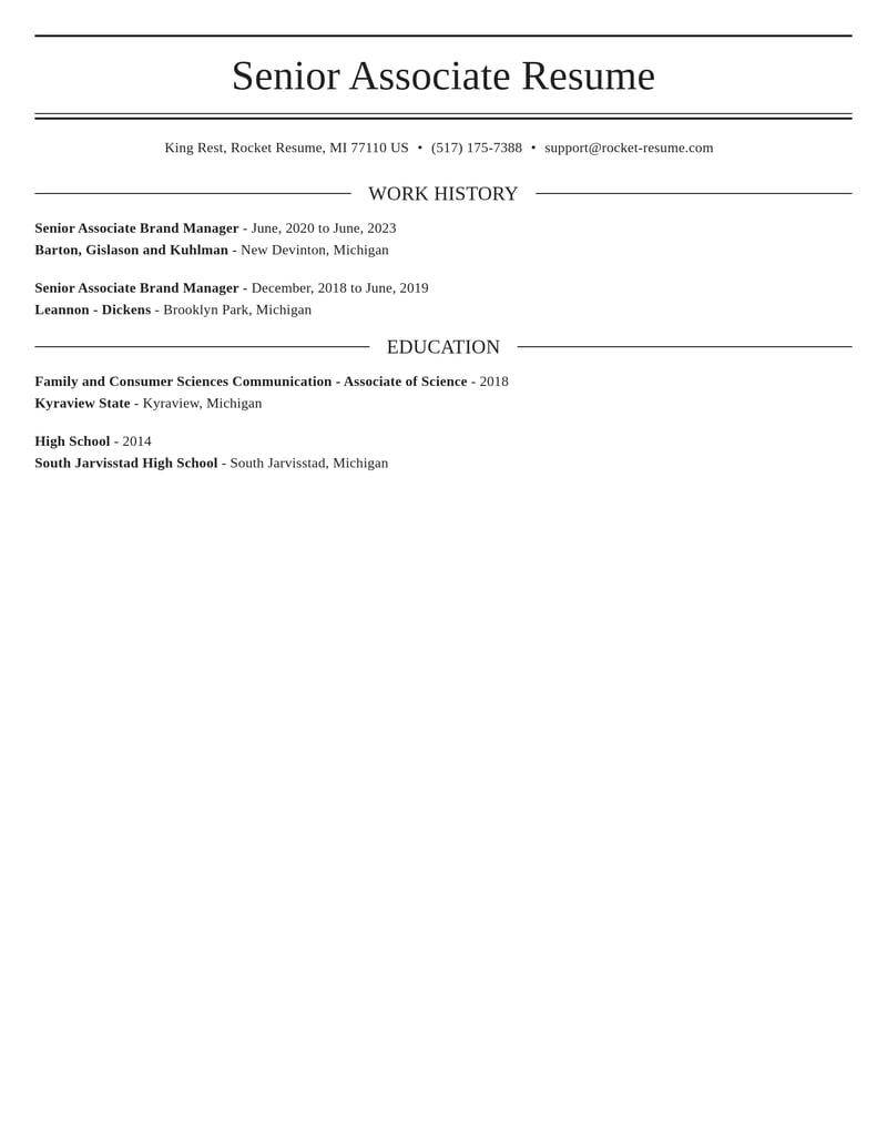 senior associate brand manager food and beverage resume elegant template 2 ele