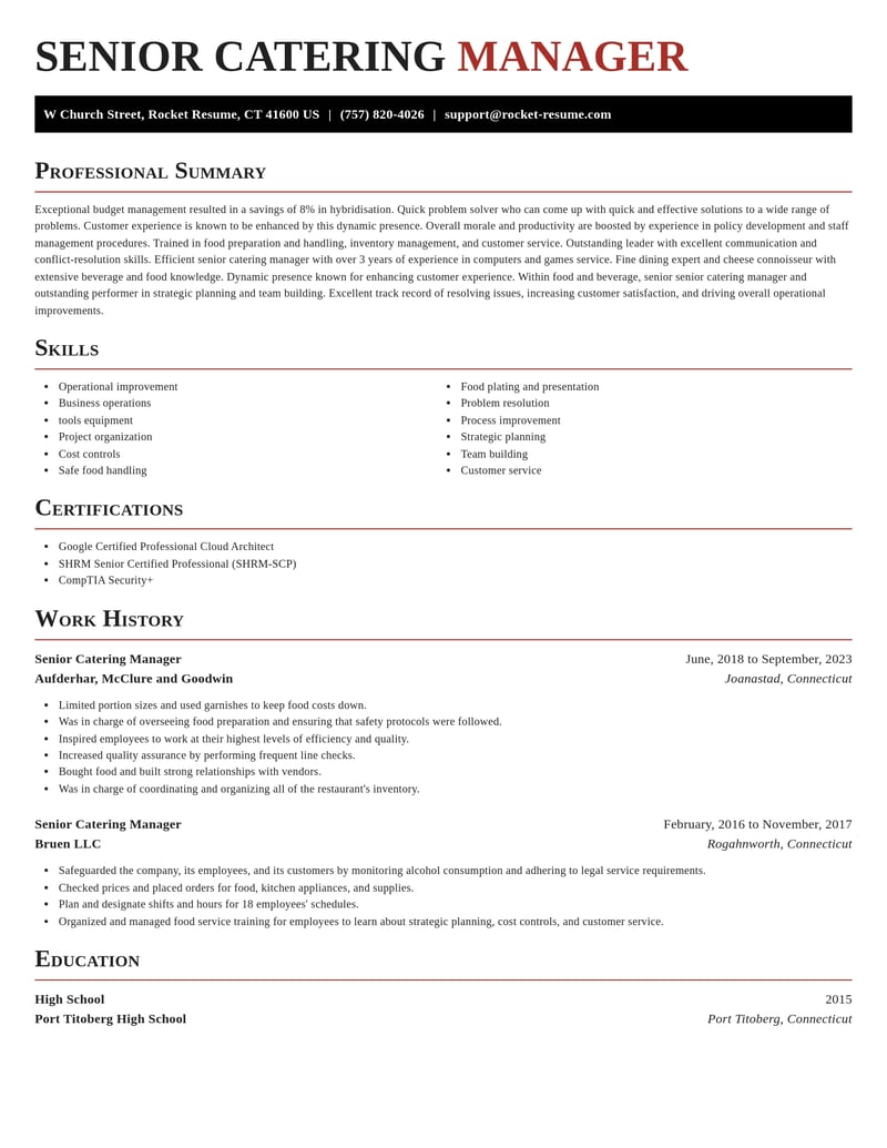 senior catering manager food and beverage resume exquisite template 2 exq