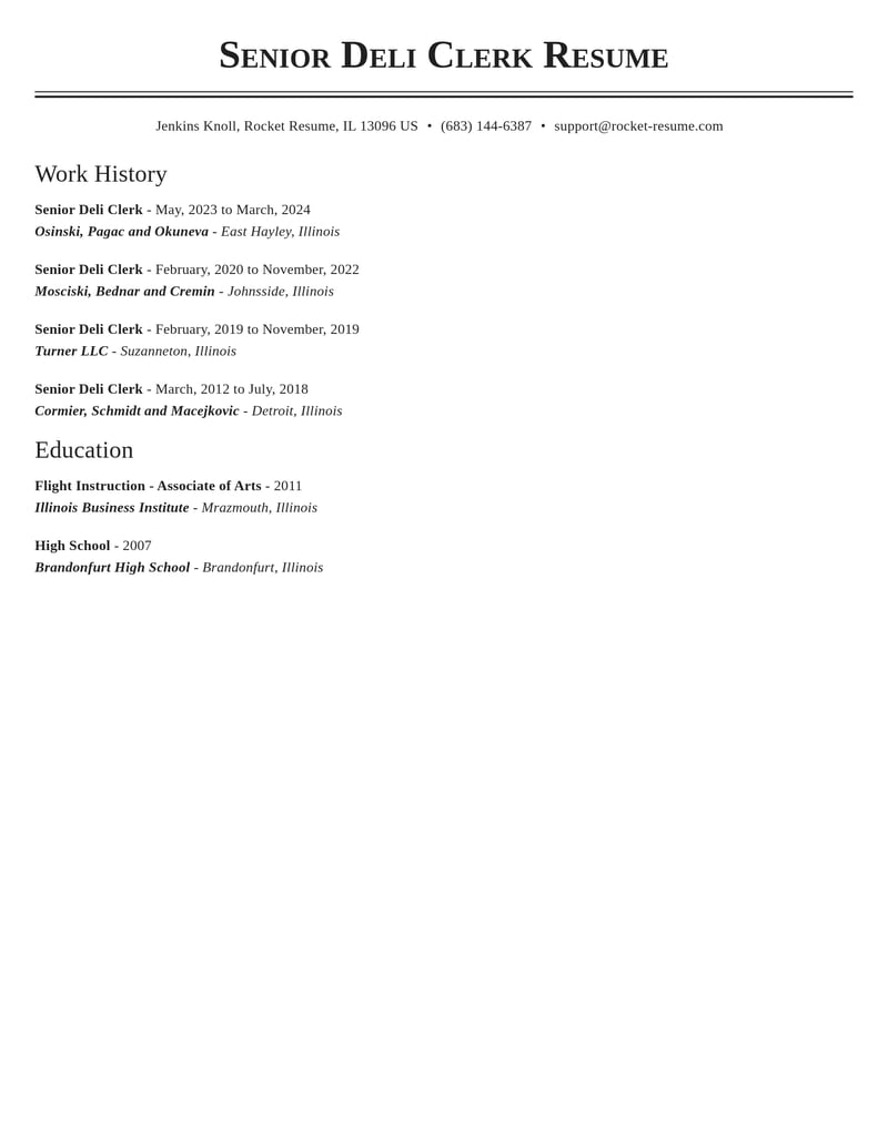 senior deli clerk food and beverage resume classic template 2 cla