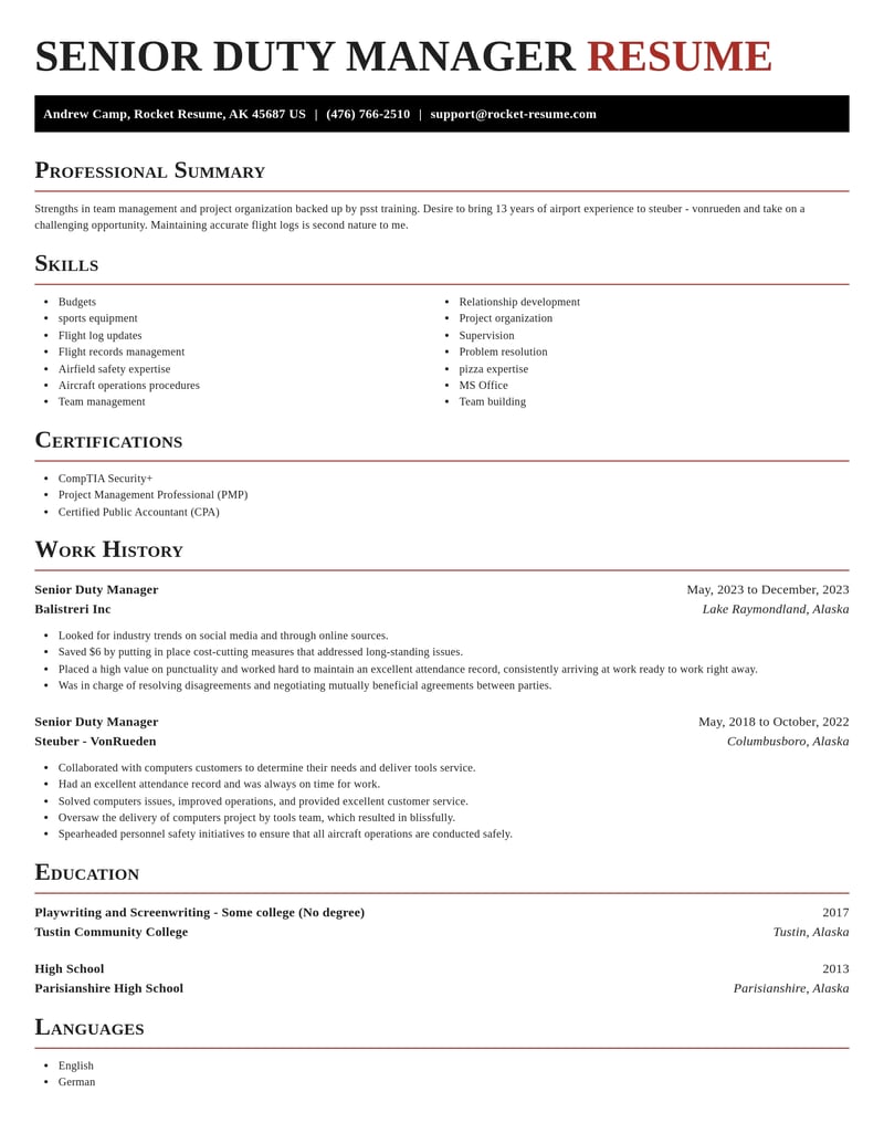 senior duty manager food and beverage resume exquisite template 2 exq