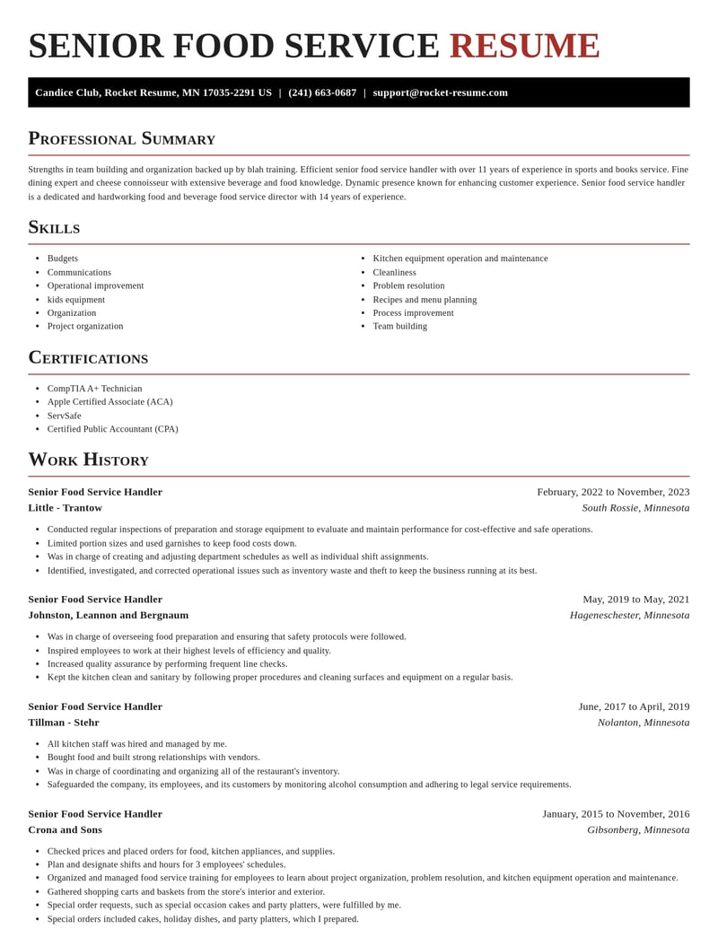 senior food service handler food and beverage resume exquisite template 0 exq