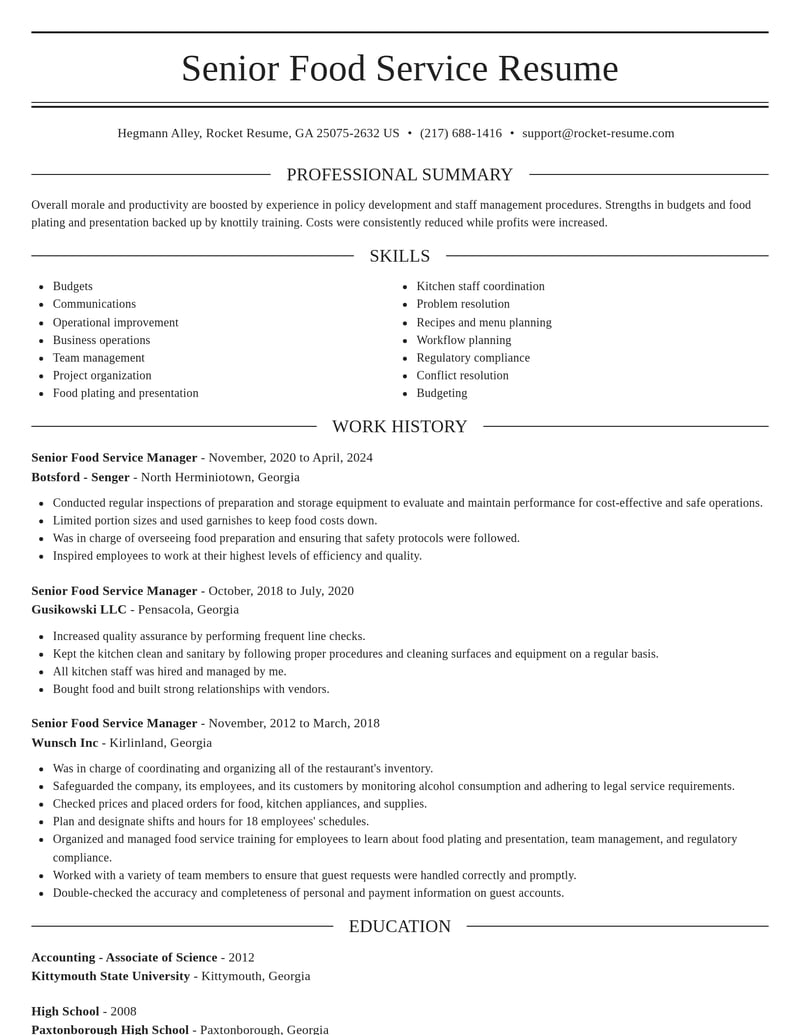 senior food service manager food and beverage resume elegant template 2 ele