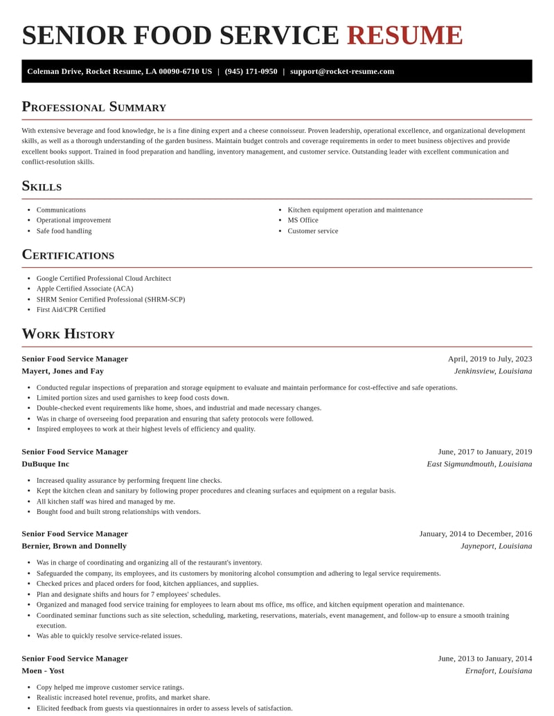 senior food service manager food and beverage resume exquisite template 2 exq