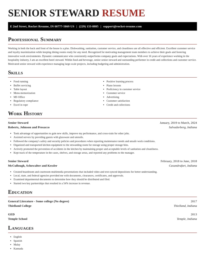senior steward food and beverage resume exquisite template 0 exq
