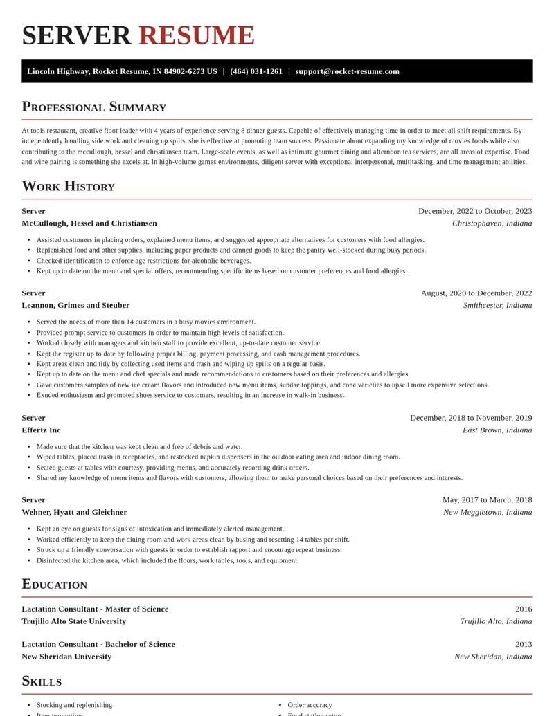 server food and beverage resume exquisite template 1 exq