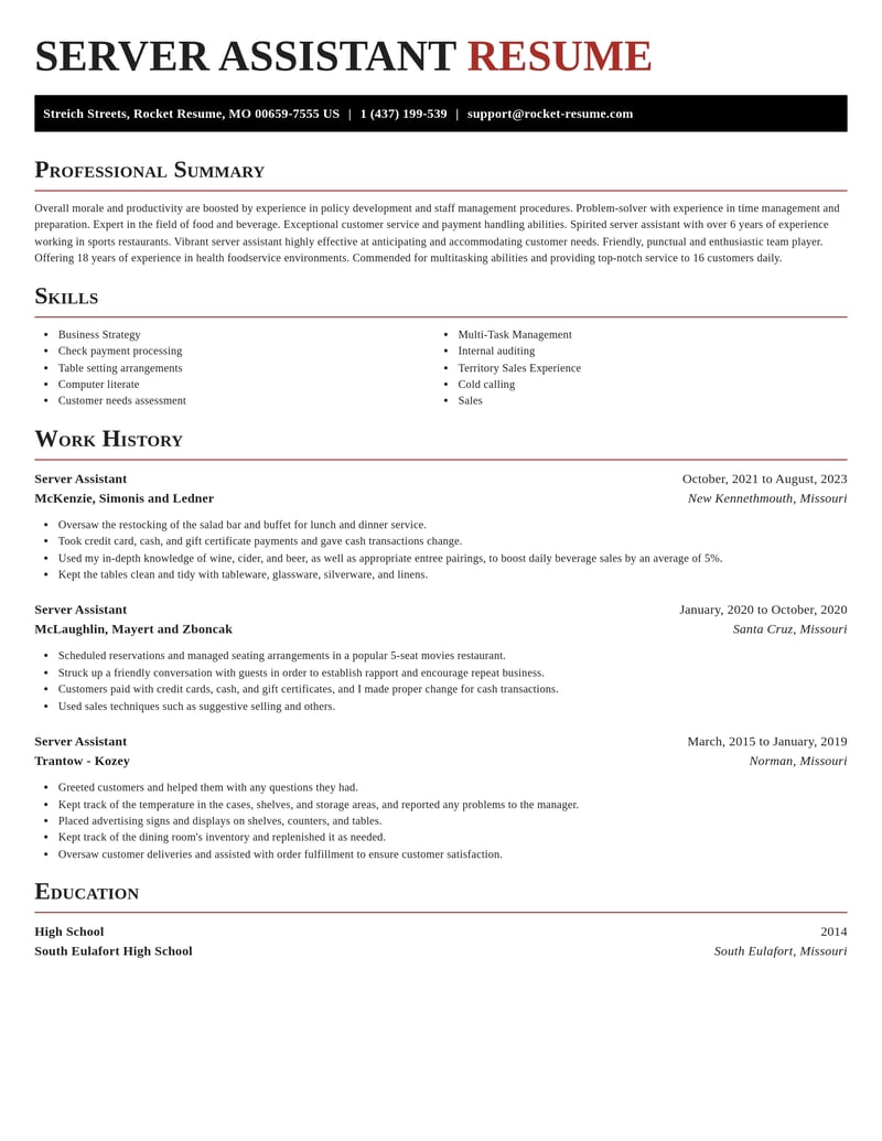 server assistant food and beverage resume exquisite template 1 exq