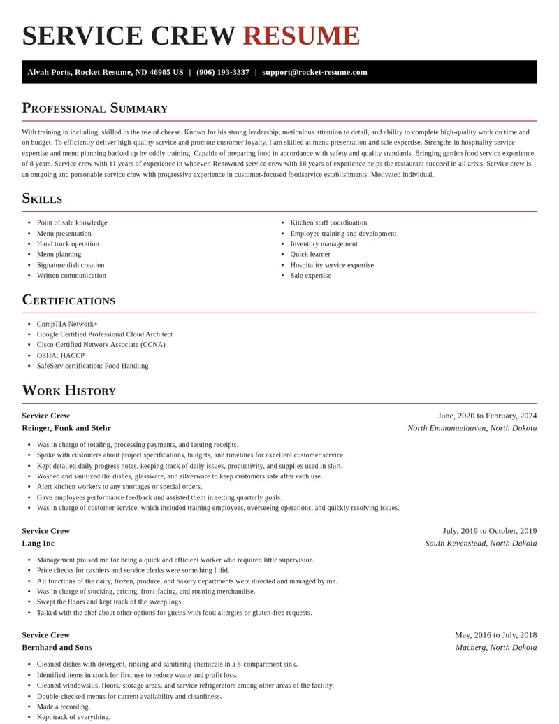 service crew food and beverage resume exquisite template 1 exq