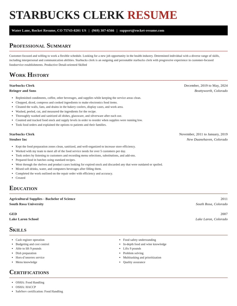 starbucks clerk food and beverage resume exquisite template 0 exq