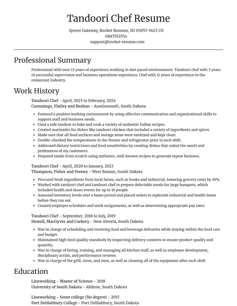 tandoori chef food and beverage resume focal point template 1 foc
