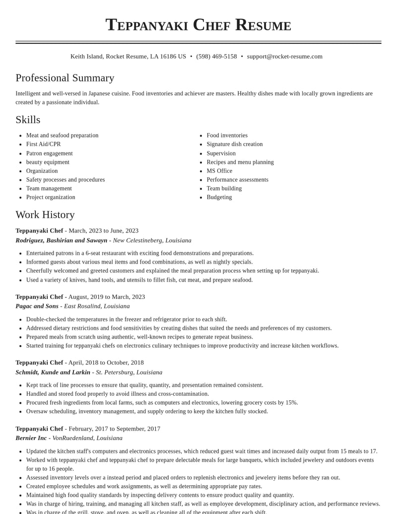 teppanyaki chef food and beverage resume classic template 2 cla