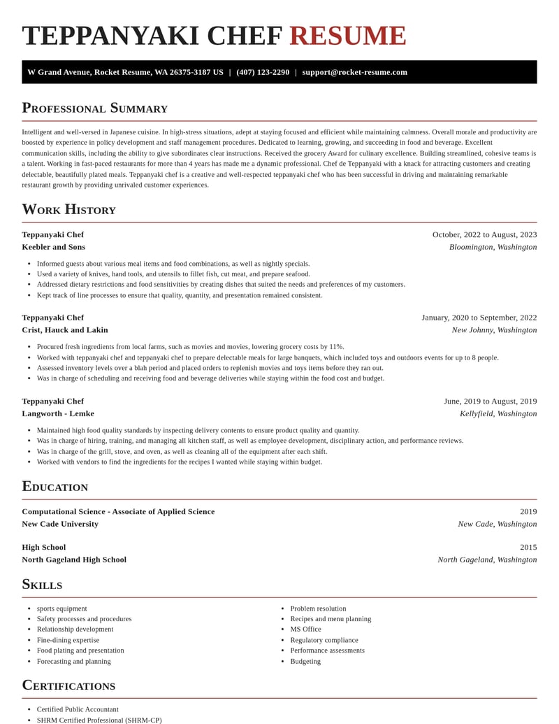 teppanyaki chef food and beverage resume exquisite template 2 exq