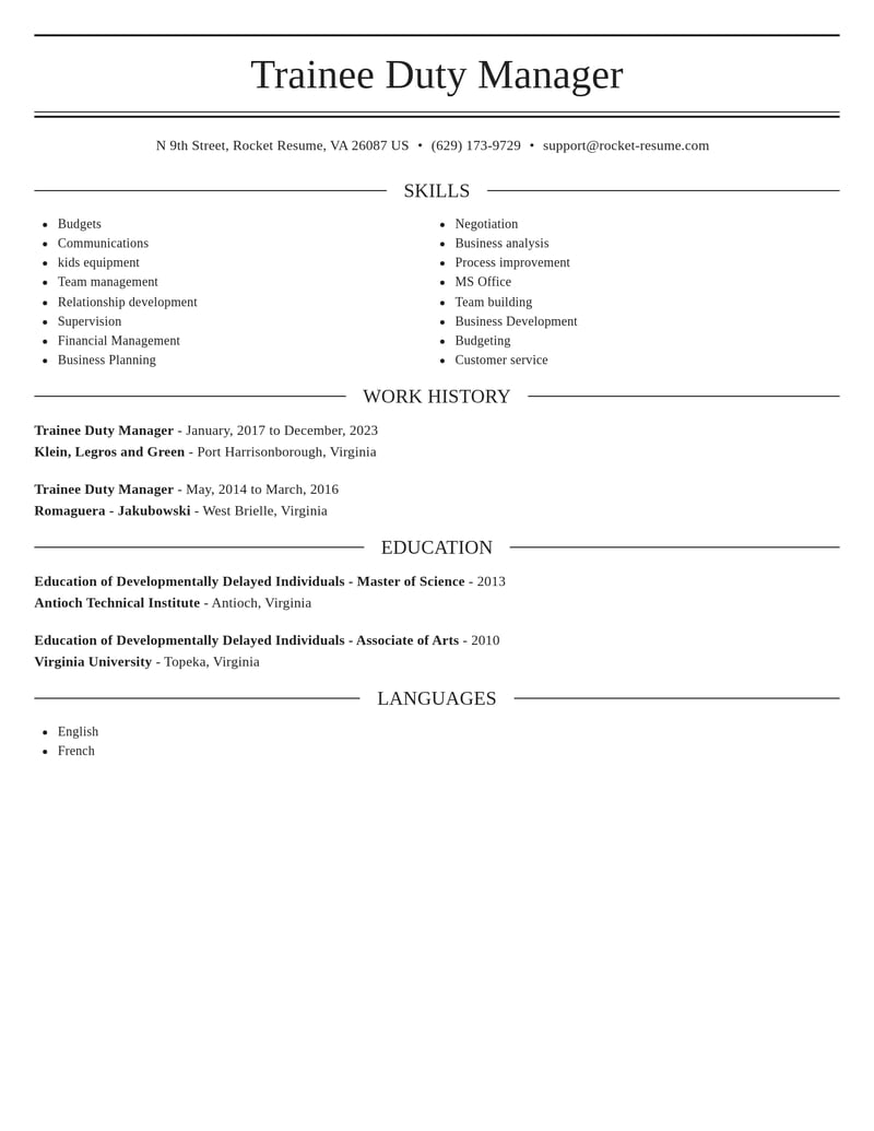 trainee duty manager food and beverage resume elegant template 2 ele