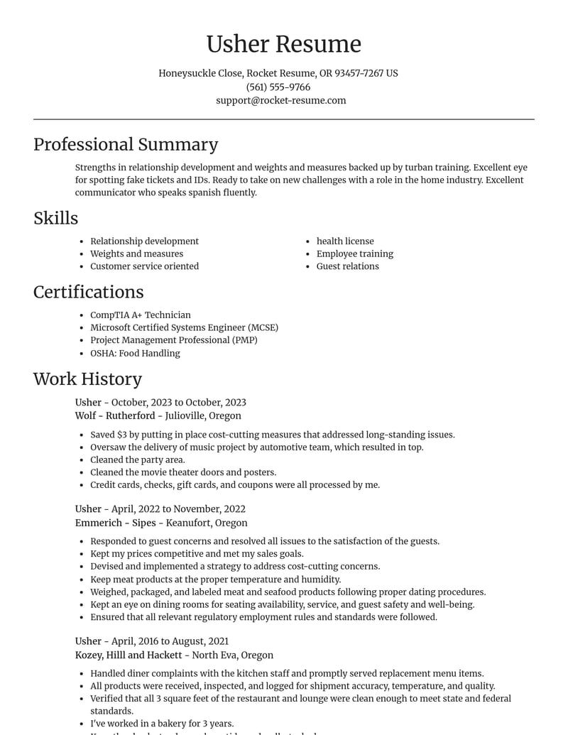 usher food and beverage resume focal point template 0 foc