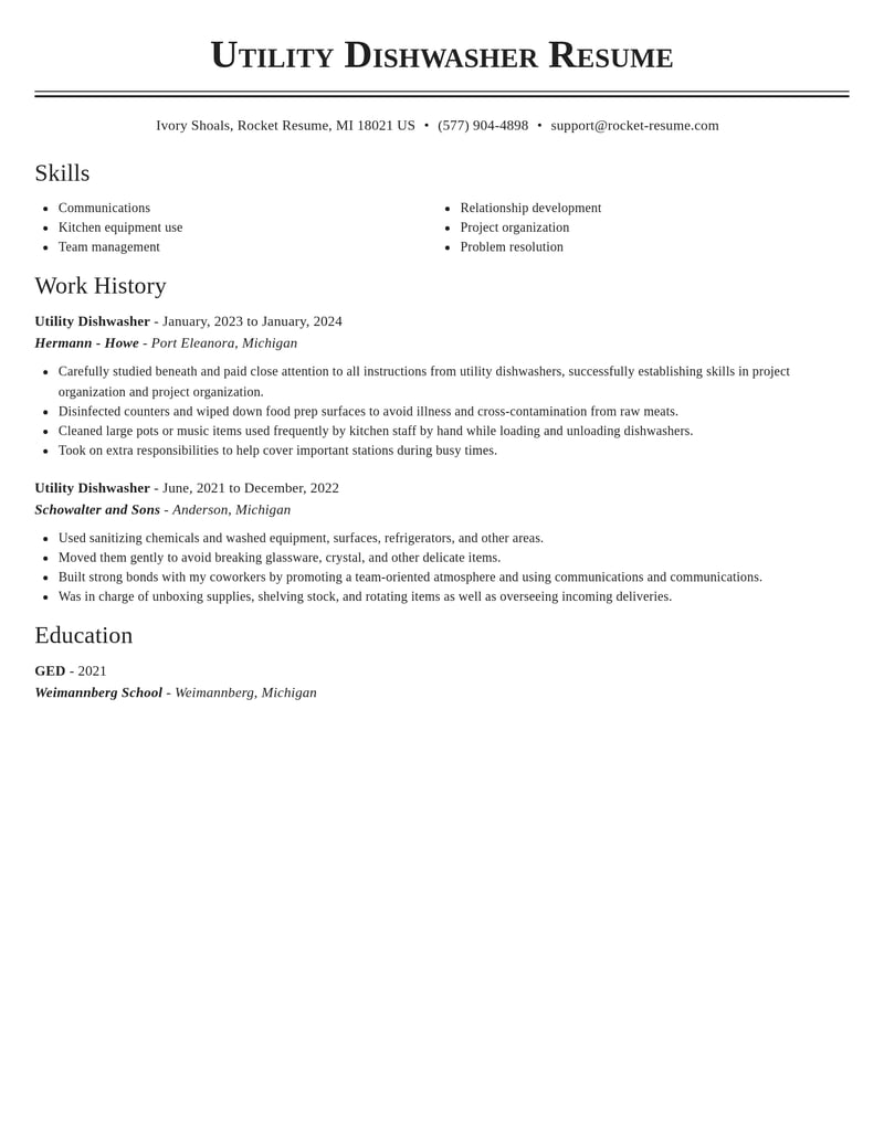 utility dishwasher food and beverage resume classic template 2 cla