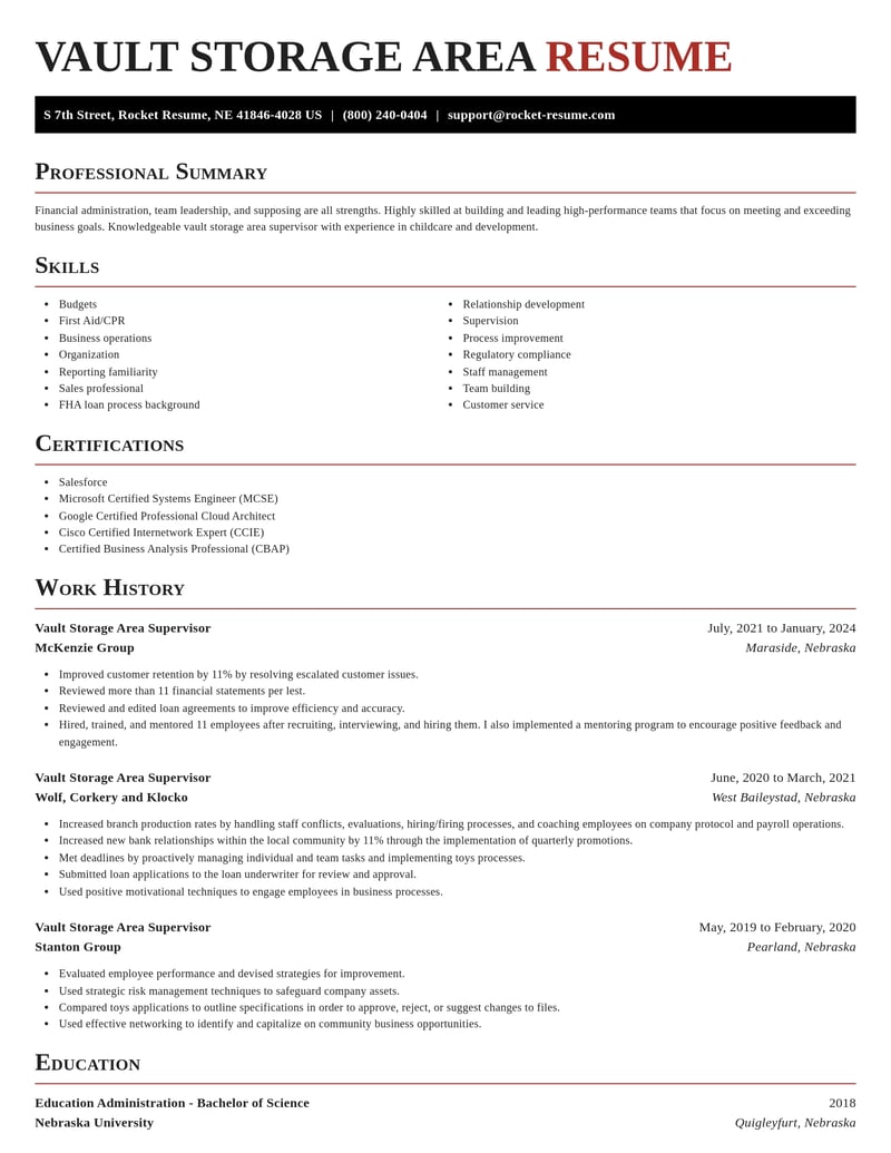 vault storage area supervisor food and beverage resume exquisite template 1 exq