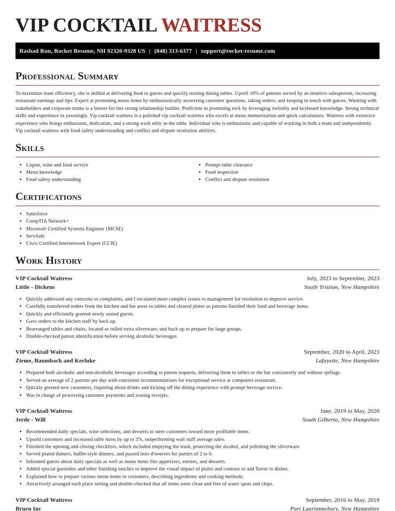 vip cocktail waitress food and beverage resume exquisite template 2 exq