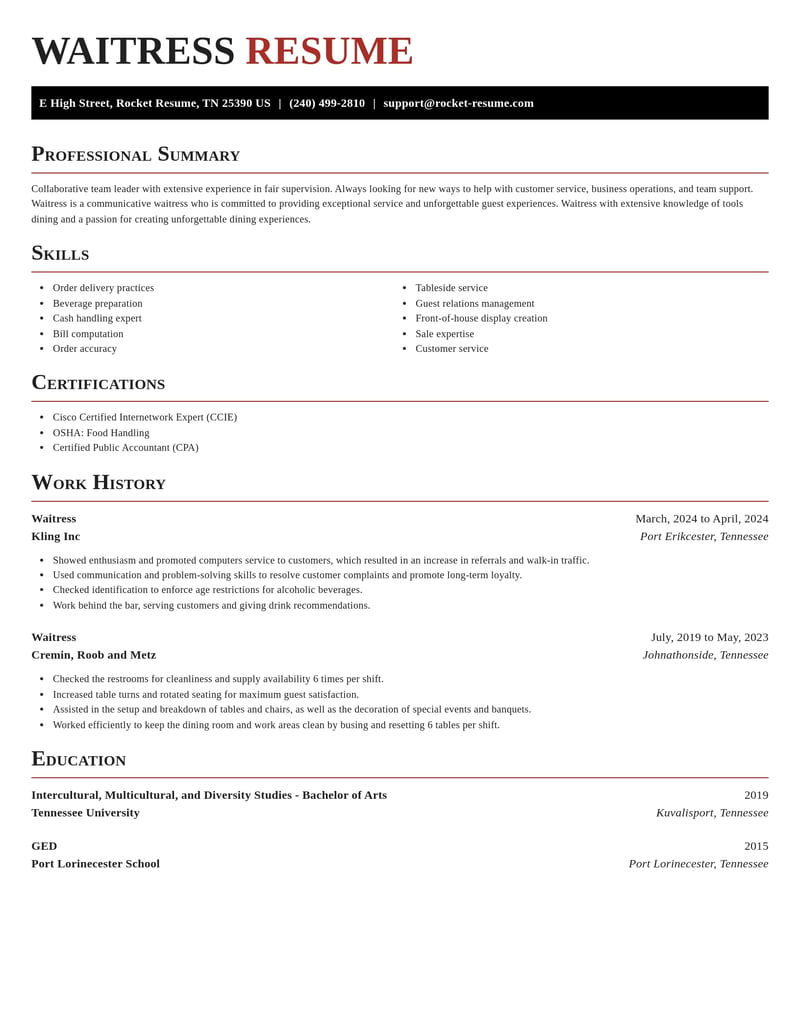 waitress food and beverage resume exquisite template 0 exq