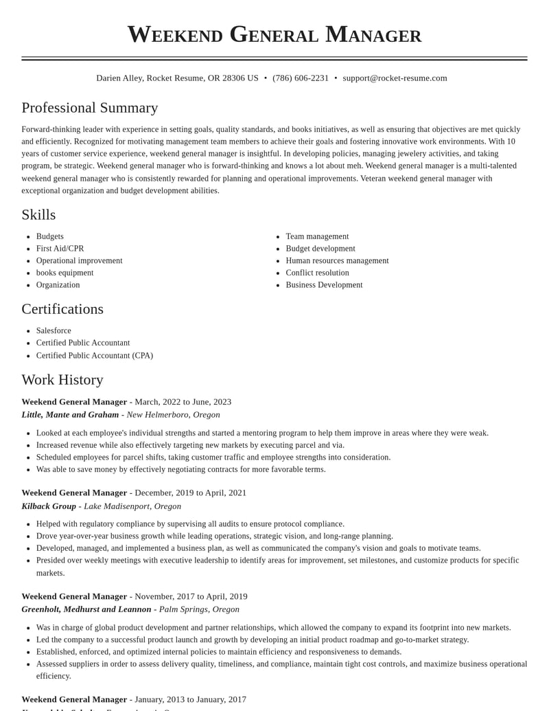 weekend general manager food and beverage resume classic template 2 cla