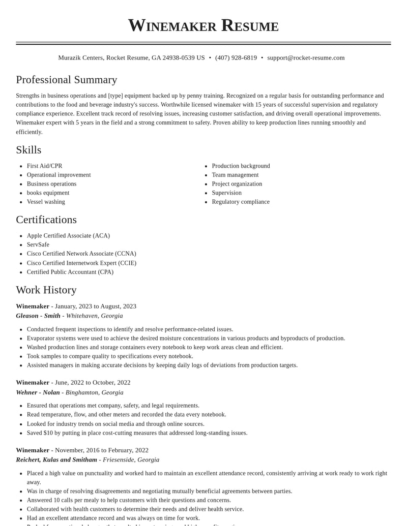 winemaker food and beverage resume classic template 2 cla