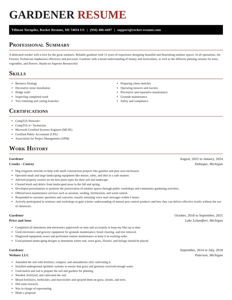 gardener gardening and horticulture resume exquisite template 2 exq