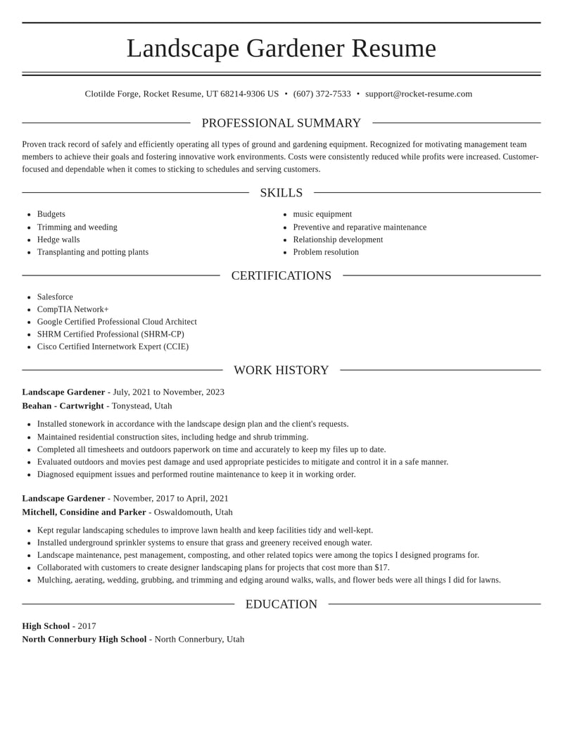 landscape gardener gardening and horticulture resume elegant template 0 ele