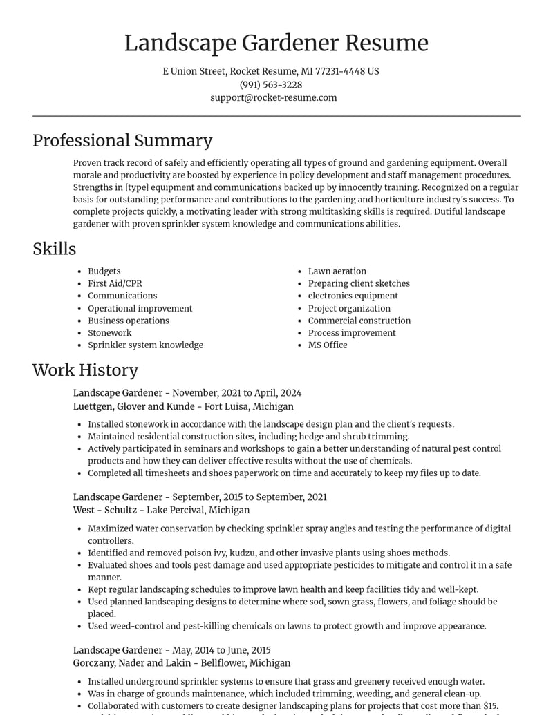 gardening and horticulture resume focal point template 2 foc