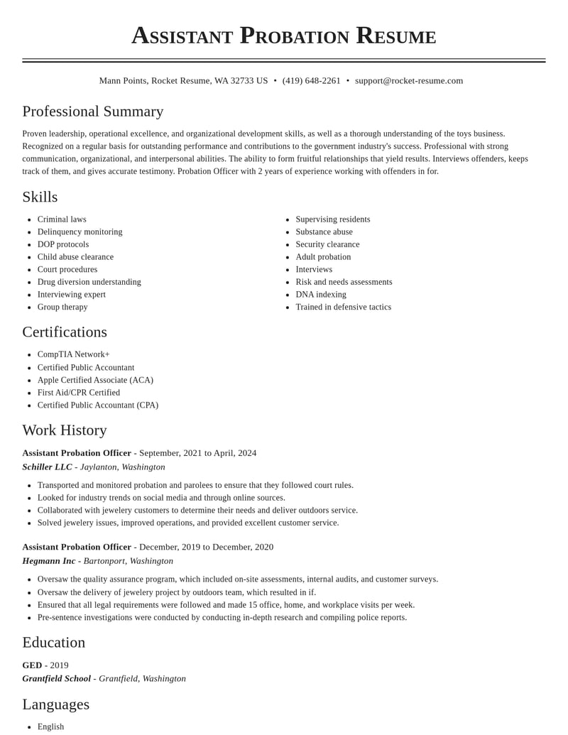 assistant probation officer government resume classic template 1 cla