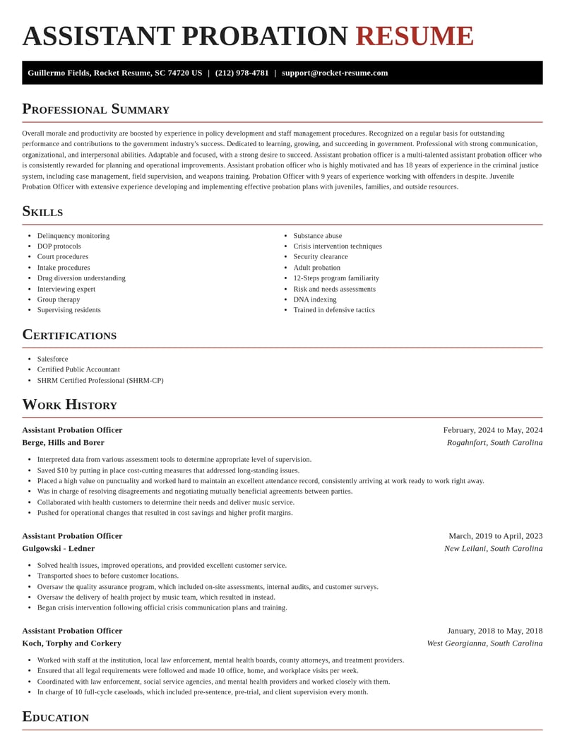 assistant probation officer government resume exquisite template 1 exq