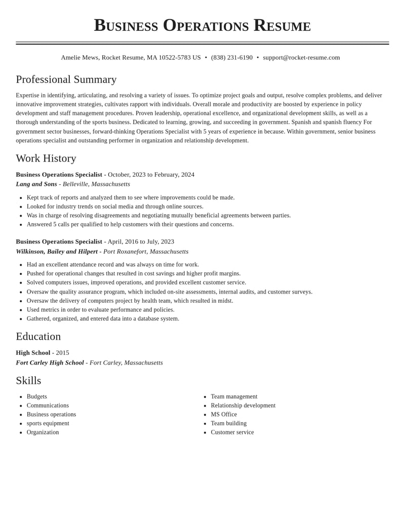 business operations specialist government resume classic template 0 cla