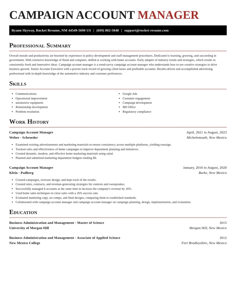 campaign account manager government resume exquisite template 0 exq