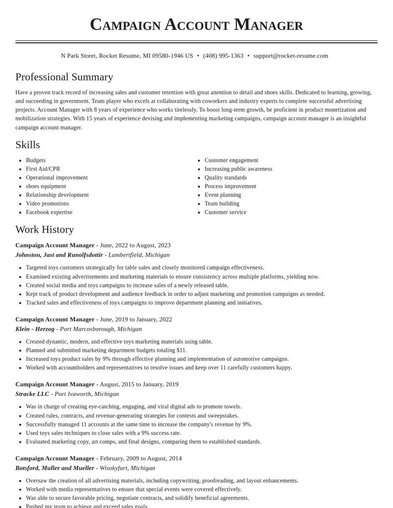 campaign account manager government resume classic template 1 cla