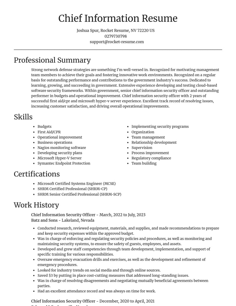chief information security officer government resume focal point template 0 foc
