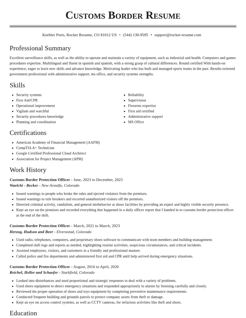 customs border protection officer government resume classic template 1 cla