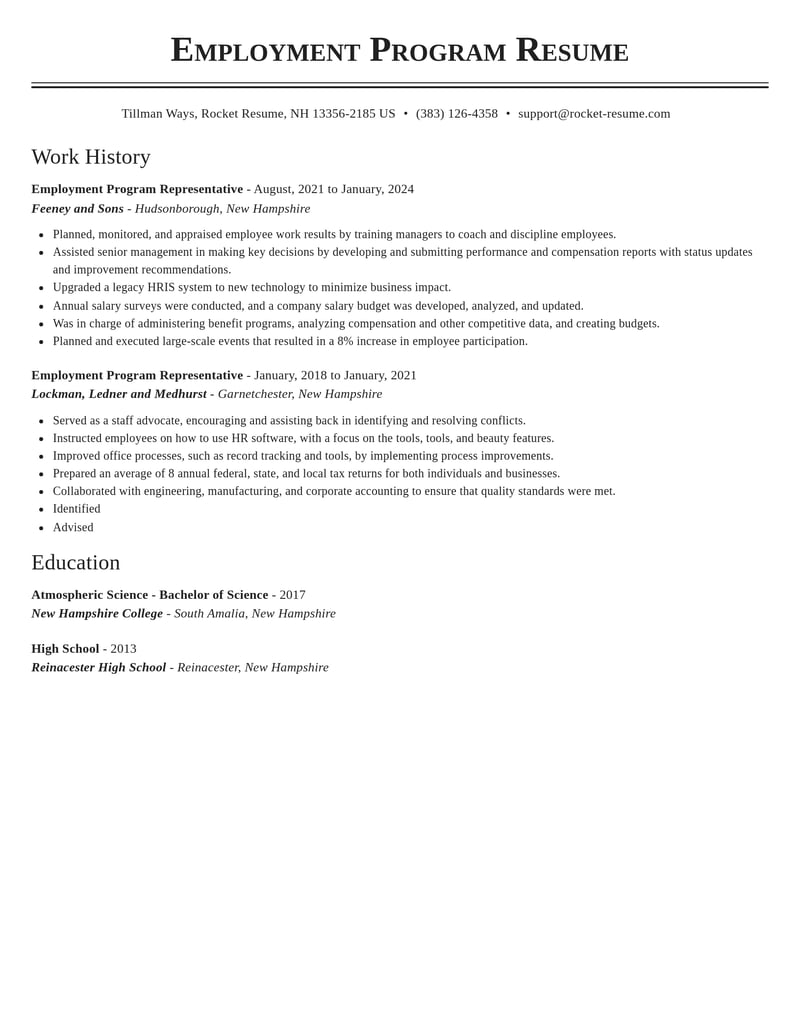 employment program representative government resume classic template 2 cla