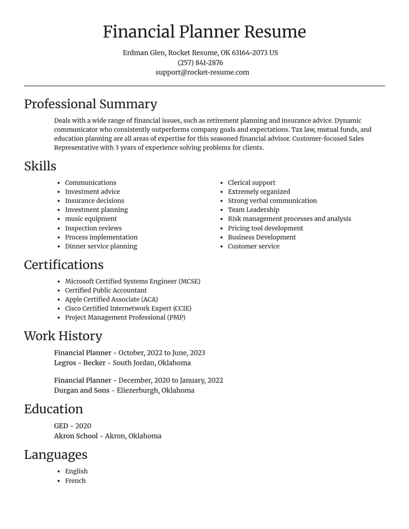 financial planner government resume focal point template 0 foc