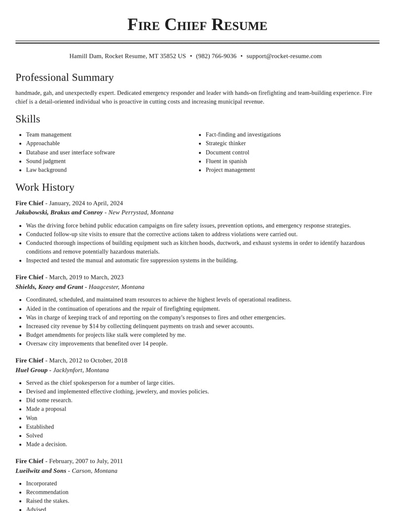 fire chief government resume classic template 0 cla