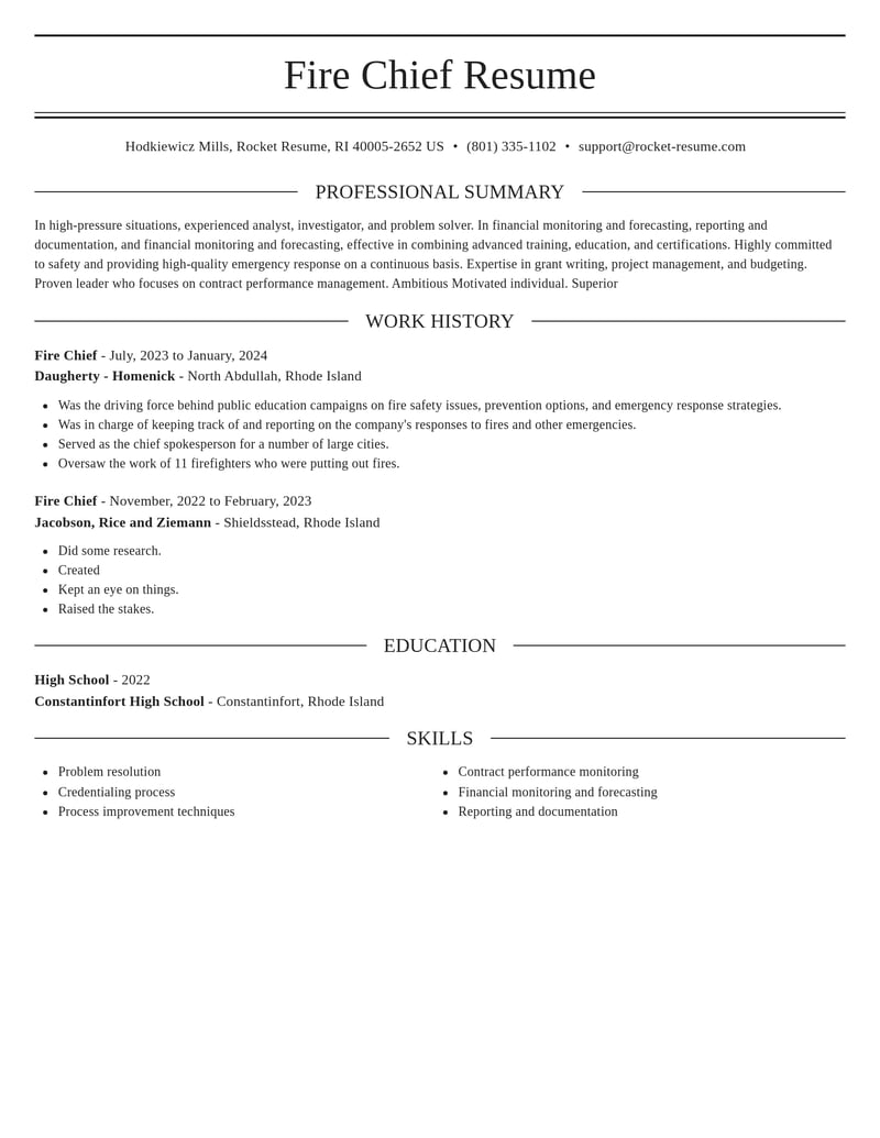 fire chief government resume elegant template 0 ele