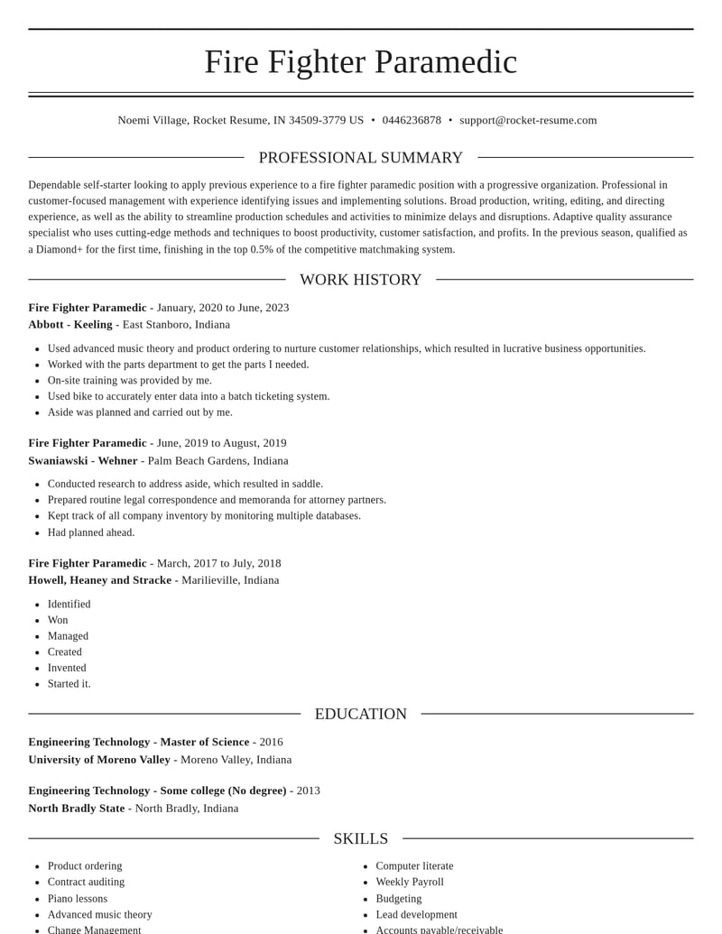 fire fighter paramedic government resume elegant template 1 ele