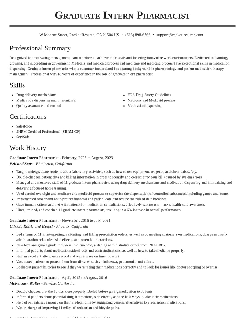graduate intern pharmacist government resume classic template 0 cla